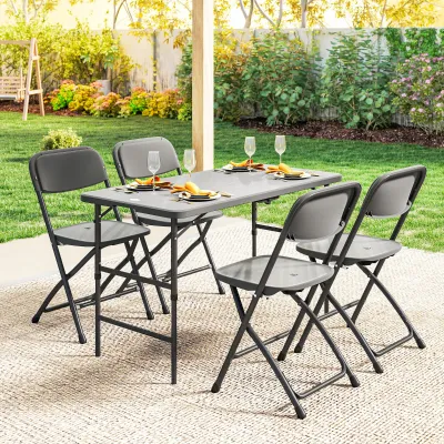 Garten-Set höhenverstellbarer Klapptisch & 4 Stühle | Grau