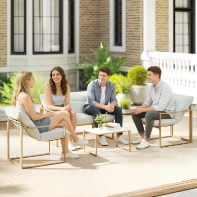 Gartenmöbel-Set 4-teilig | Gartenlounge mit Glastisch, Sofa & 2 Sessel | Weiss