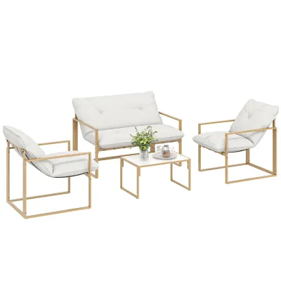 Gartenmöbel-Set 4-teilig | Gartenlounge mit Glastisch, Sofa &amp; 2 Sessel | Weiss