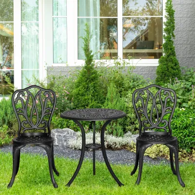 Vintage Gartenmöbelset 2 Sitzplätze | 2 Stühle & runder Tisch | Schwarz