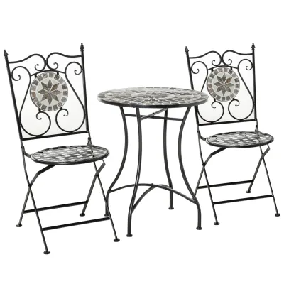 Garten Sitzgruppe 2 Personen | Mosaiktisch &amp; faltbare Stühle | Mehrfarbig