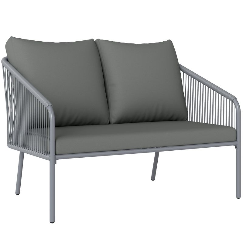 Rattan-Gartensofa mit Kissen | 2-Sitzer Sofa Lounge Outdoor | Grau