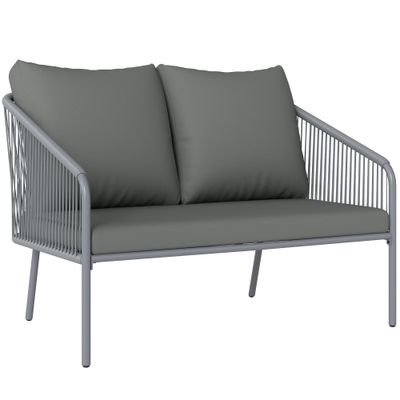 Rattan-Gartensofa mit Kissen | 2-Sitzer Sofa Lounge Outdoor | Grau