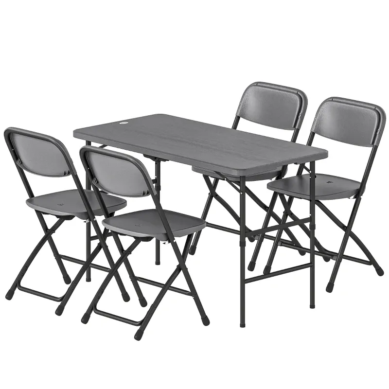 Garten-Set höhenverstellbarer Klapptisch &amp; 4 Stühle | Grau