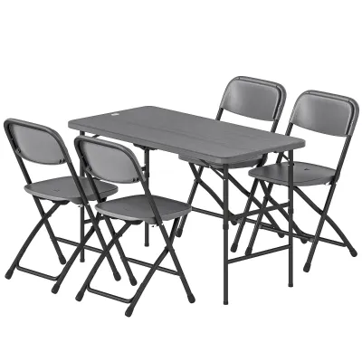 Garten-Set höhenverstellbarer Klapptisch &amp; 4 Stühle | Grau