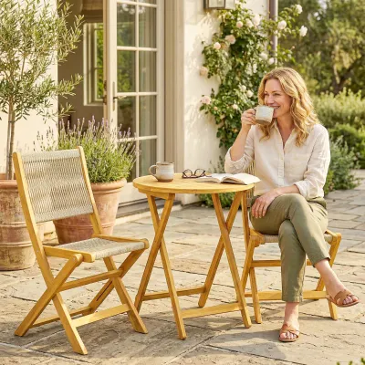 Balkonmöbel Set 3-teilig | Polyrattan, Holz klappbar &amp; atmungsaktiv