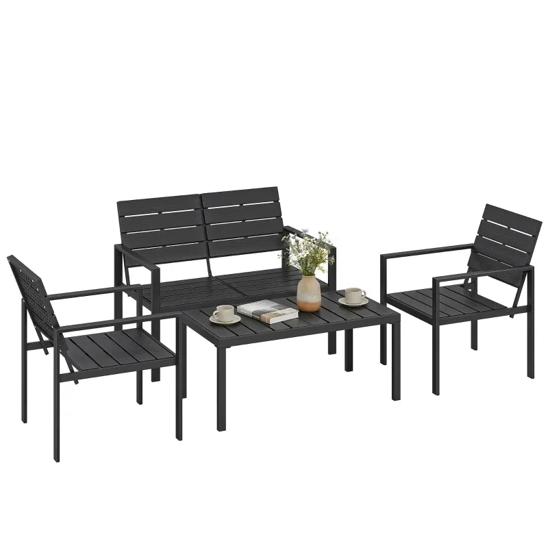 Gartenmöbel Set Sitzgruppe 4 Personen | 2er Sofa, 2 Sessel &amp; Beistelltisch | Schwarz