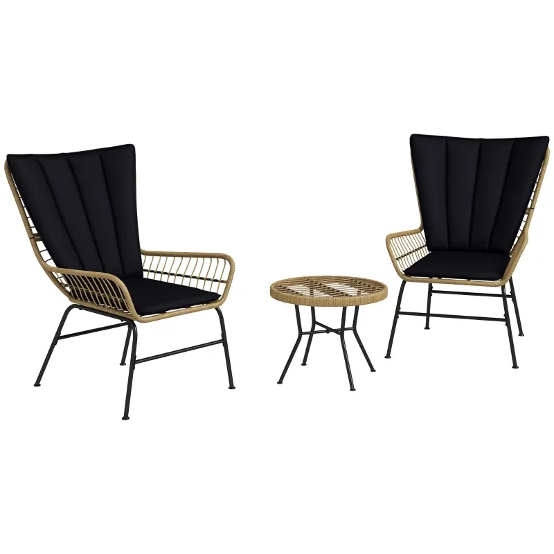 Boho-Stil Bistro-Set Balkonmöbel | Wetterbeständig | Schwarz