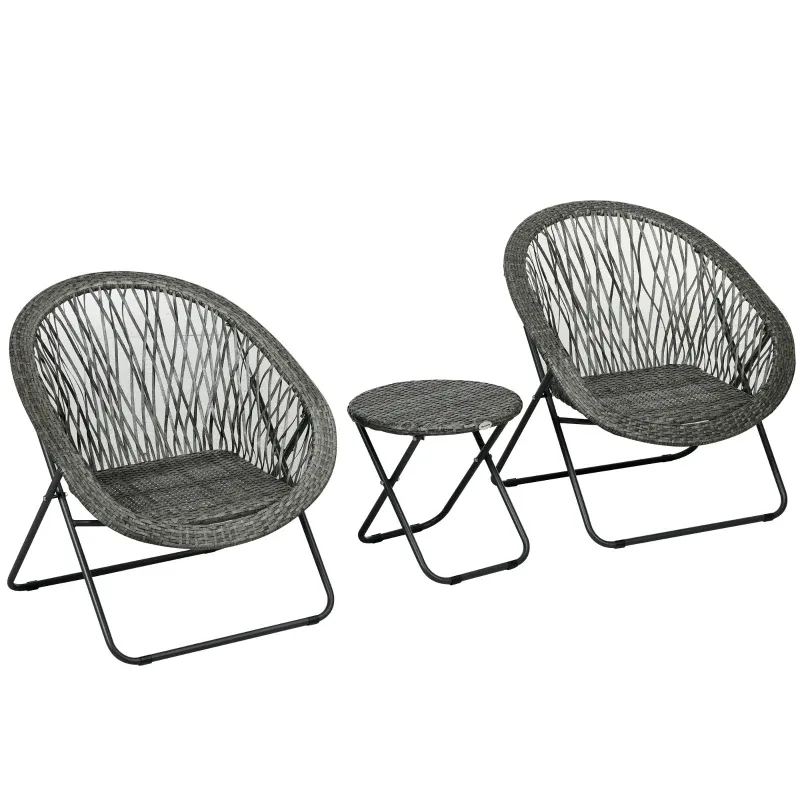 Rattan-Gartenmöbel-Set 3-teilig | 2 Stühle &amp; 1 Tisch klappbar | Grau