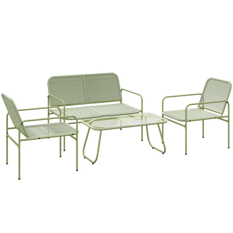 ​Outdoor-Rattan-Loungeset 4-Sitzer | Sofa, 2 Stühle &amp; Glastisch | Grün