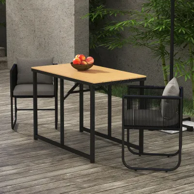 Gartenmöbel Set 3-teilig | Tisch, 2 Sessel & 4 Kissen | Schwarz
