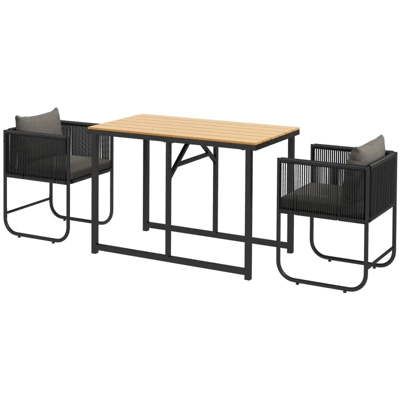 Gartenmöbel Set 3-teilig | Tisch, 2 Sessel &amp; 4 Kissen | Schwarz