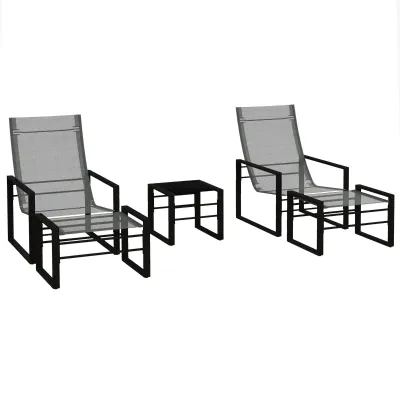 Gartenmöbel-Set 5-teilig | 2 Sessel, 2 Fusshocker & 1 Tisch | Schwarz+Grau Gartenmöbel-Set 5-teilig | 2 Sessel, 2 Fusshocker & 1 Tisch | Schwarz+Grau