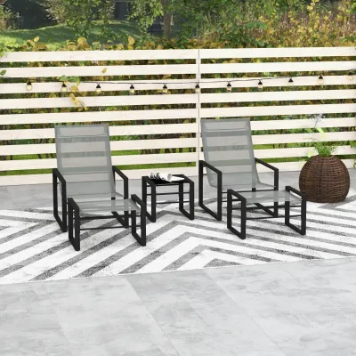 Gartenmöbel-Set 5-teilig | 2 Sessel, 2 Fusshocker & 1 Tisch | Schwarz+Grau