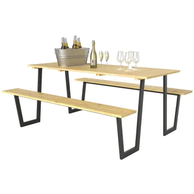 Bierzeltgarnitur Holz 3-teilig | Festzeltgarnitur mit Schirmloch | Naturholz