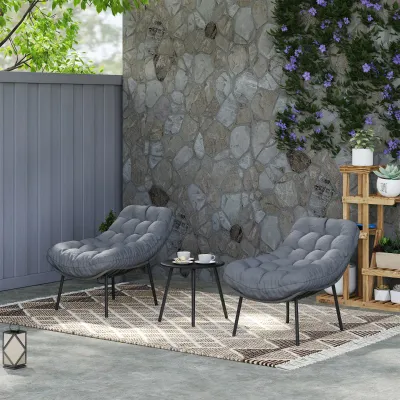 Rattan-Gartenmöbel-Set 2 Personen | 15 cm dicke Kissen | Grau
