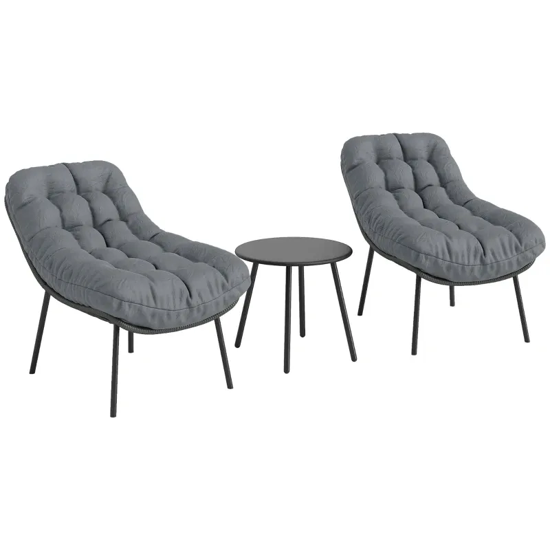 Rattan-Gartenmöbel-Set 2 Personen | 15 cm dicke Kissen | Grau