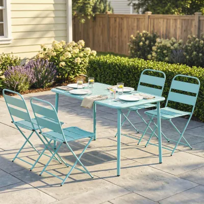 Outdoor-Essgruppe 5-teilig | Garten-Set 4 Personen & Klappstühle | Hellgrün