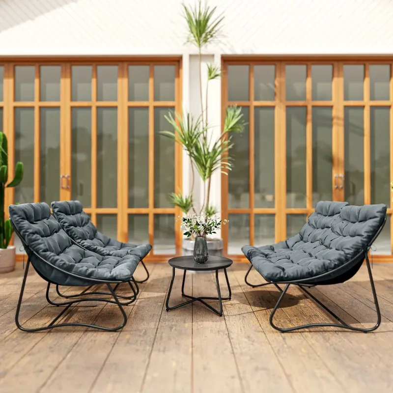 4-Sitzer Gartenmöbel-Set | 2 Stühle, 1 Doppel-Sofa & 1 Tisch | Grau