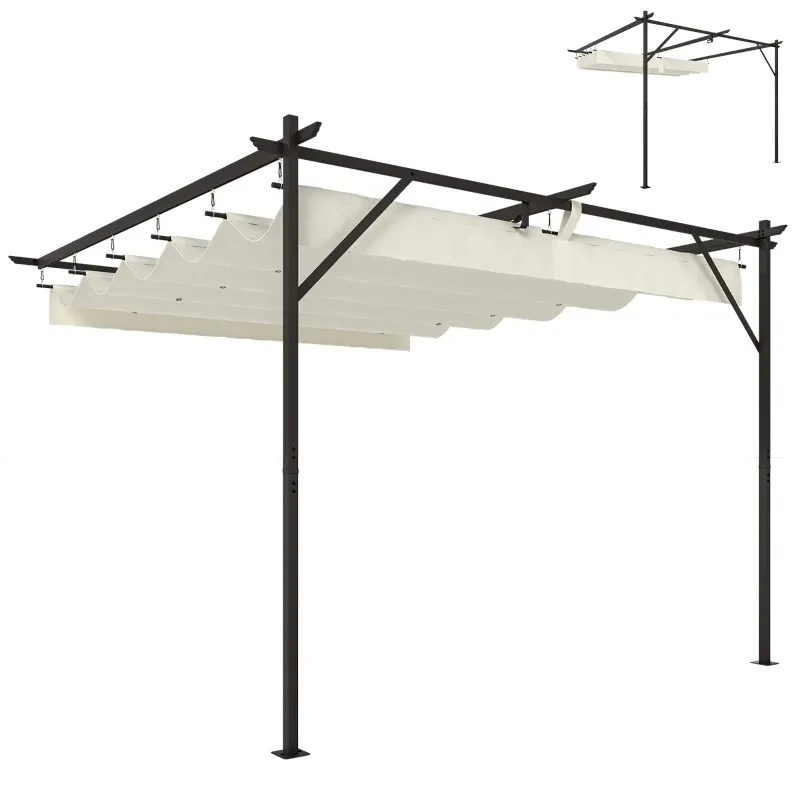 Wand-Pergola, Pavillon 3x3 m mit Schiebedach und Entwässerungsöffnungen | Creme
