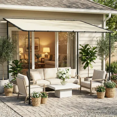 Anbaupavillon Pergola mit Metallgestell Dach | Wetterfest & wandmontiert | Cremeweiss