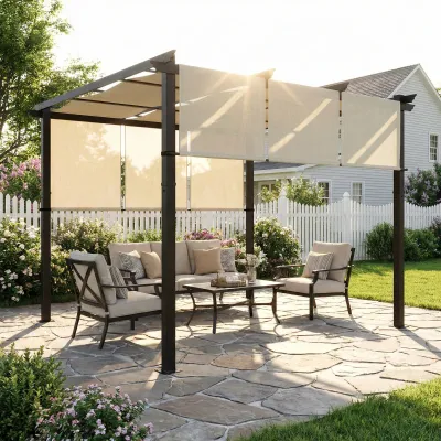 Pergola Pavillon mit 3 verschiebbaren Bahnen 3 x 3 x 2,38 m | Schwarz+Beige