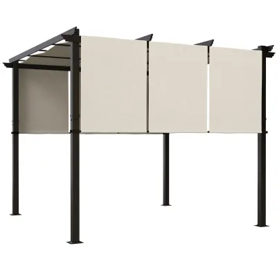 Pergola Pavillon mit 3 verschiebbaren Bahnen 3 x 3 x 2,38 m | Schwarz+Beige