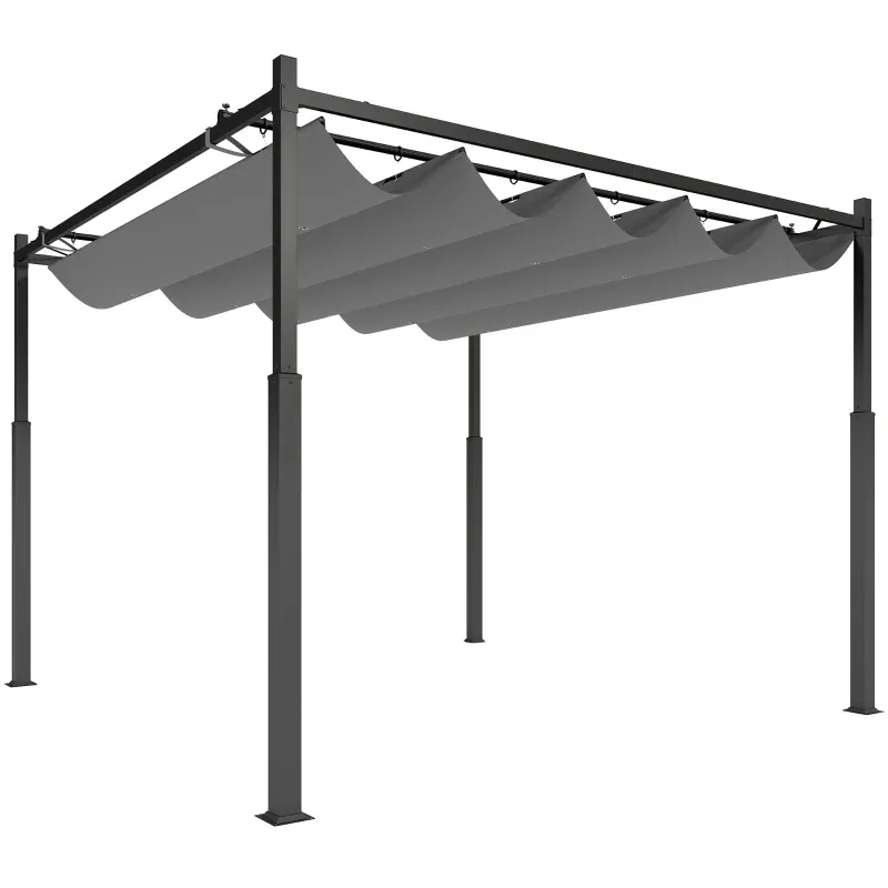 Pavillon Pergola ca. 3x3 m Freistehend | Terrassenüberdachung mit Schiebedach | Grau