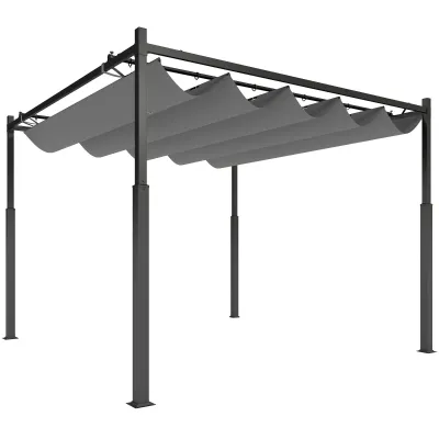 Pavillon Pergola ca. 3x3 m Freistehend | Terrassenüberdachung mit Schiebedach | Grau