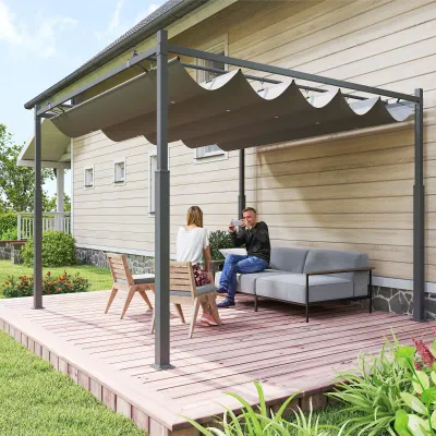 Pavillon Pergola ca. 3x3 m Freistehend | Terrassenüberdachung mit Schiebedach | Grau