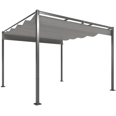 3 x 3 m Garten-Pergola mit einziehbarem Dach | Pavillon &amp; Baldachin | Grau