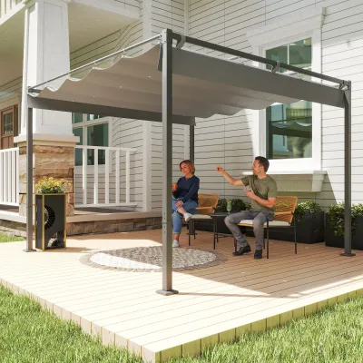 3 x 3 m Garten-Pergola mit einziehbarem Dach | Pavillon & Baldachin | Grau