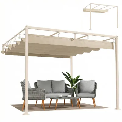 Wand-Pergola, Pavillon für Garten 3x3 m | Einziehbares Dach UPF30+ Schutz | Beige