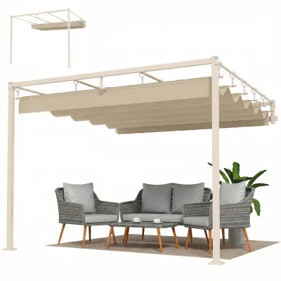 Wand-Pergola, Pavillon für Garten 3x3 m | Einziehbares Dach UPF30+ Schutz | Beige