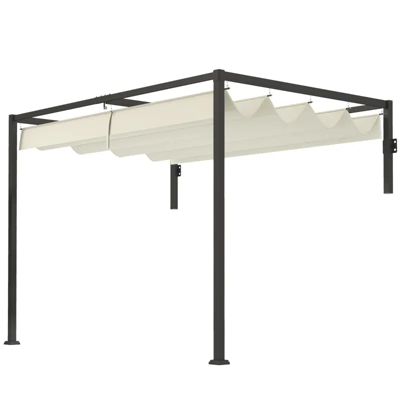Pergola-Gazebo Pavillon 3x2 m | Einziehbares Dach &amp; Ablauflöcher | Creme
