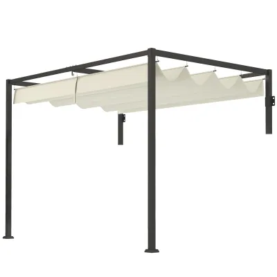 Pergola-Gazebo Pavillon 3x2 m | Einziehbares Dach &amp; Ablauflöcher | Creme