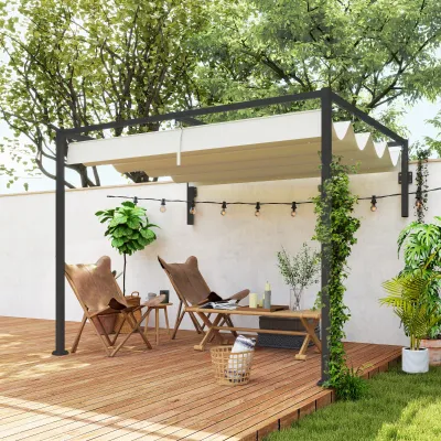 Pergola-Gazebo Pavillon 3x2 m | Einziehbares Dach & Ablauflöcher | Creme