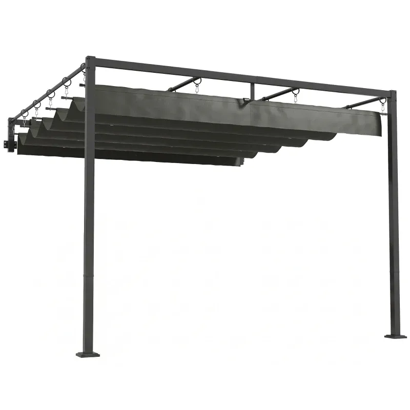 Wand-Pergola, Pavillon für Garten 3x3 m | Einziehbares Dach UPF30+ Schutz | Grau
