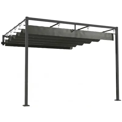 Wand-Pergola, Pavillon für Garten 3x3 m | Einziehbares Dach UPF30+ Schutz | Grau