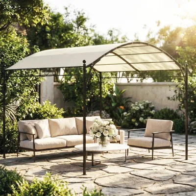 Pergola 3x3m mit gewölbtem Dach | Gartenpavillon Metall & Polyester | Creme