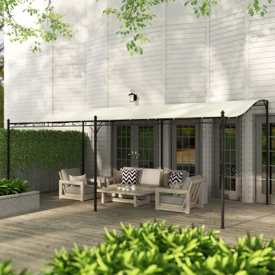 Wand-Pergola, Pavillon 3x6 m mit geneigtem Dach, Ablauflöchern und Metallgestell | Cremeweiss