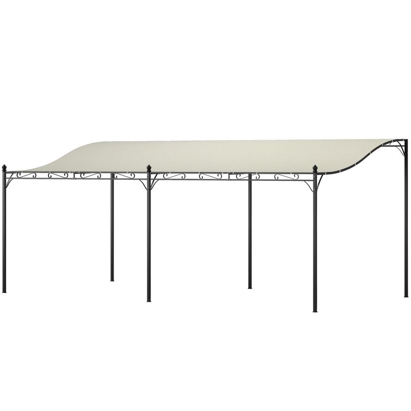 Wand-Pergola, Pavillon 3x6 m mit geneigtem Dach, Ablauflöchern und Metallgestell | Cremeweiss