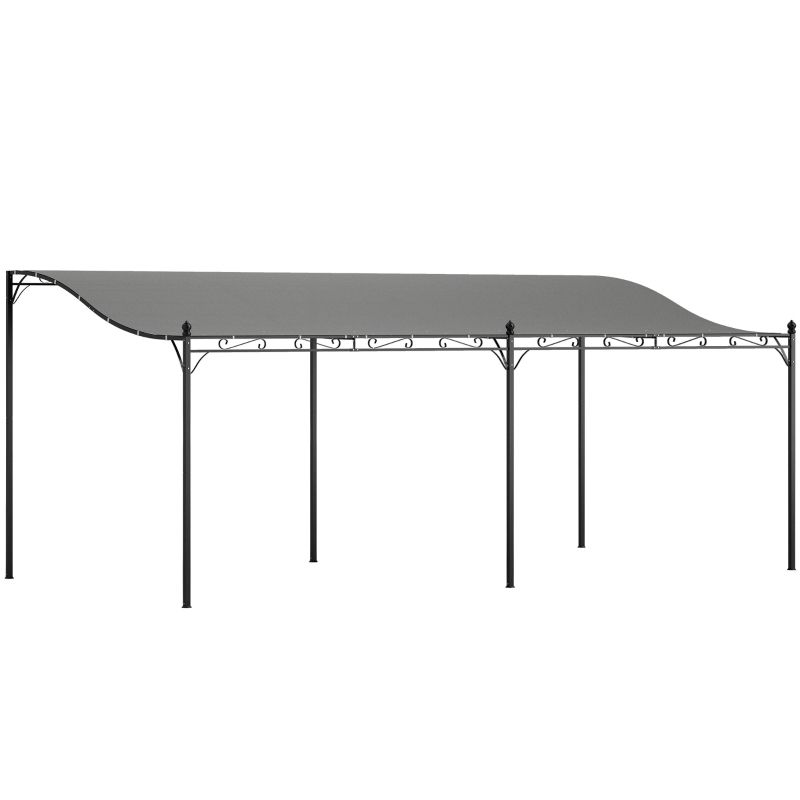Anbaupergola, Pavillon 3x6 m mit geneigtem Dach, Ablauflöchern und Metallgestell | Dunkelgrau