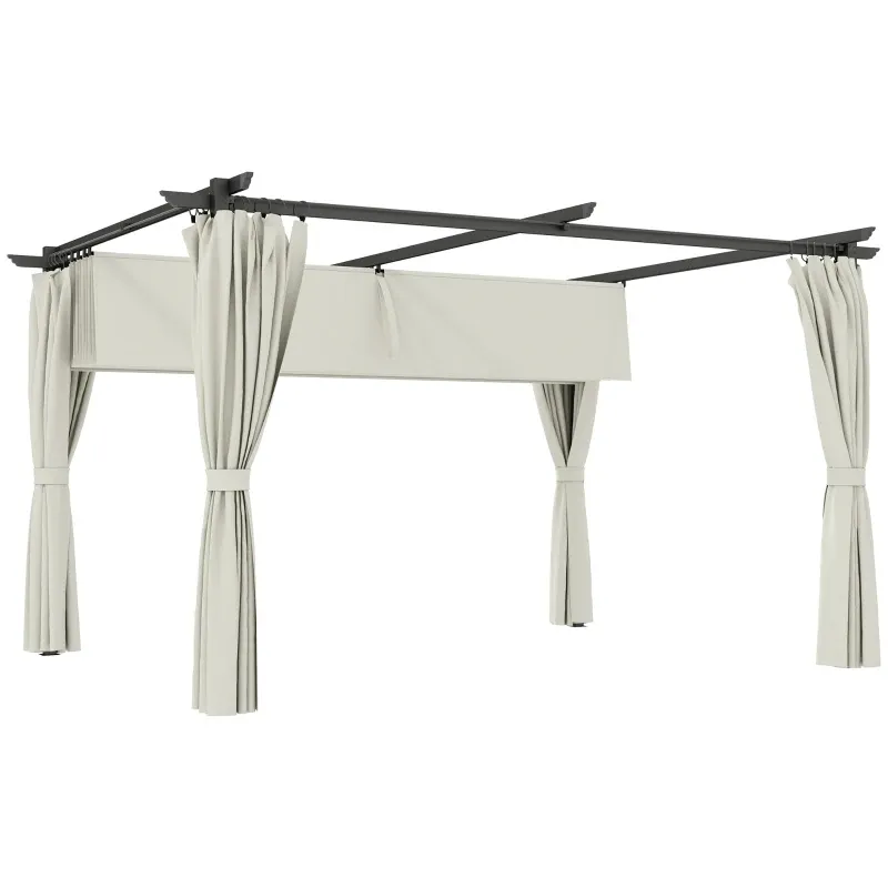 Pergola; Pavillon 3x3 m mit einziehbarem Sonnendach und Vorhängen | UPF30+ Schutz | Creme