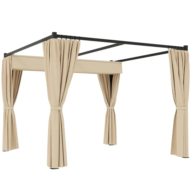 Pergola, Pavillon 3 x 3 m Freistehend | Terrassenüberdachung mit Schiebedach &amp; 4 Seitenwände | Beige
