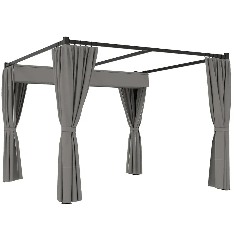 Pergola, Pavillon 3 x 3 m Freistehend | Terrassenüberdachung mit Schiebedach &amp; 4 Seitenwände | Hellgrau