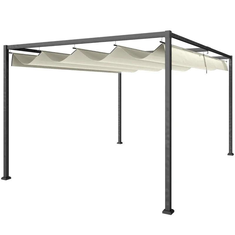 Aussen-Pergola / Gazebo 4x3 m | Einziehbares Dach Metall &amp; Polyester | Creme