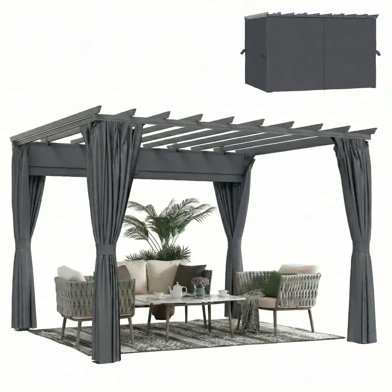 Pergola ca. 3,6x3 m Garten Pavillon | Terrassenüberdachung aus Aluminium mit verstellbares Dach | Dunkelgrau