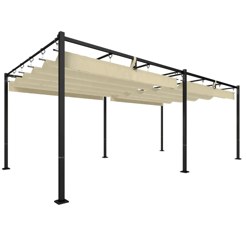Grosse Gartenpergola Terrassen-Pavillon | Einziehbares Dach &amp; Ultrastabile Metallkonstruktion | Beige 570x295x221cm