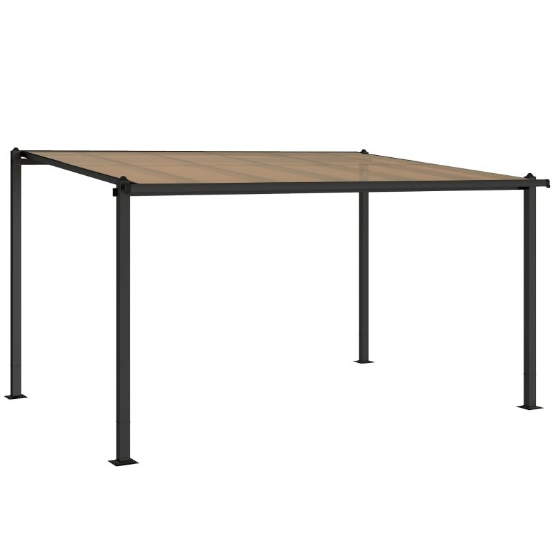 Anbau-Pergola 3,8 x 3 m mit Polycarbonatdach | Stabiles Aluminiumgestell mit integrierten Dachrinnen | Dunkelgrau